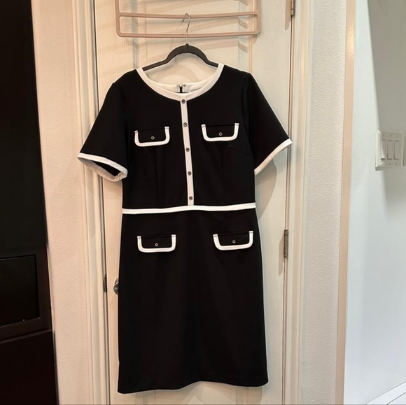 Shelby & Palmer Dresses & Skirts - Shelby & Palmer Black Shift Dress with White Trim